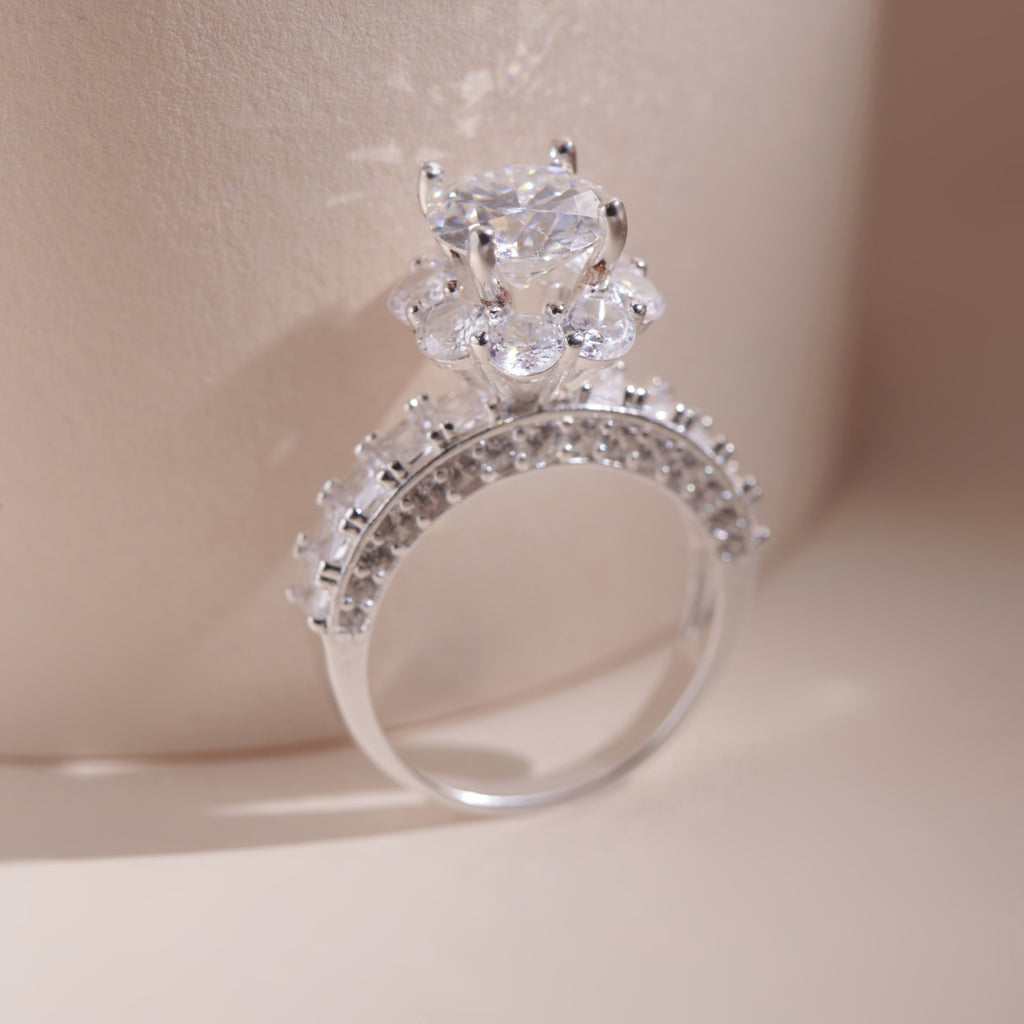 ELVORIA 7mm Moissanite Ring GRA ELVDA11 – Platinum Plated 925 Sterling Silver