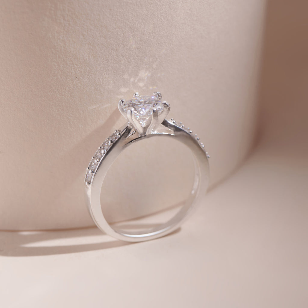 ELVORIA 6mm Moissanite Engagement Ring GRA ELVDA24 – 925 Sterling Silver