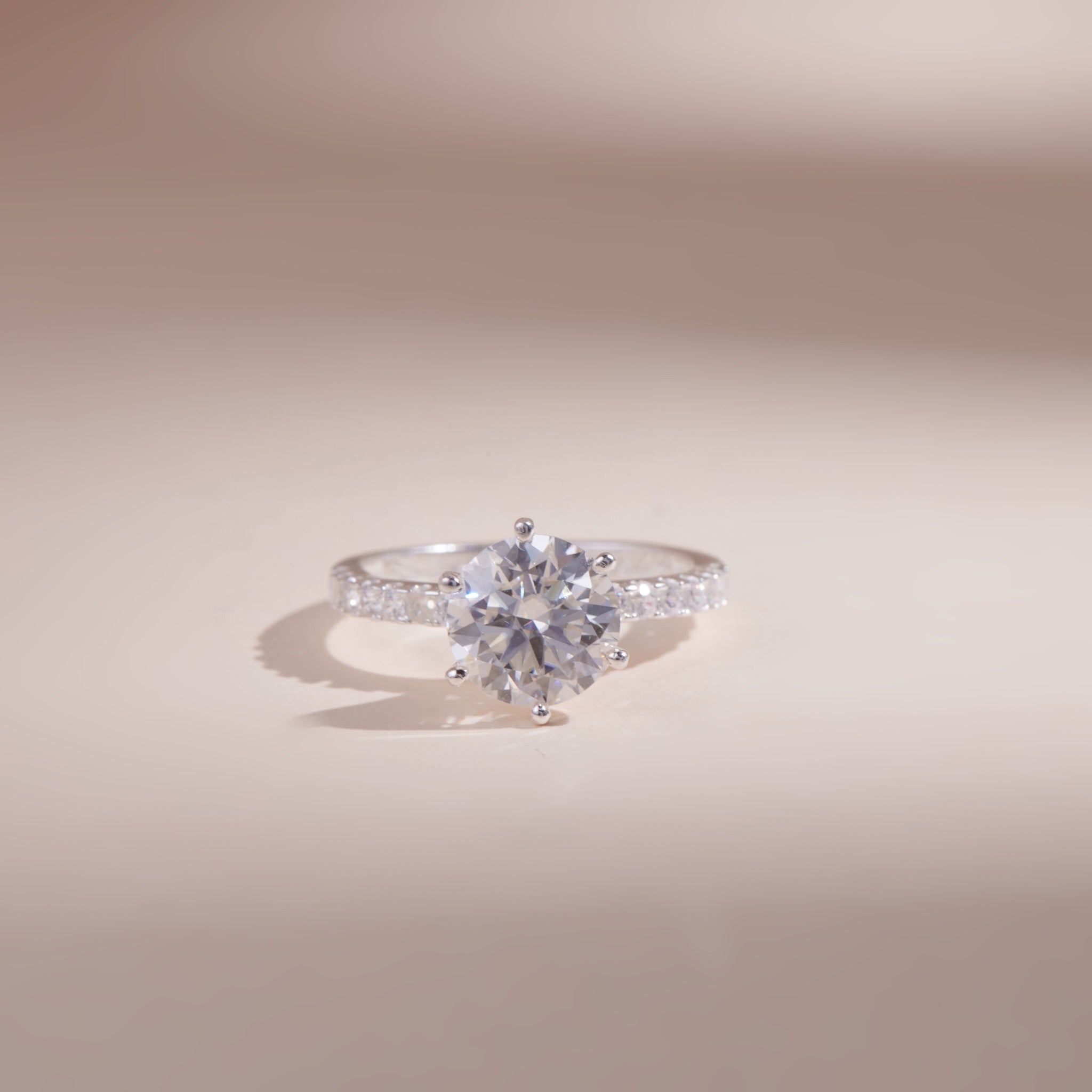 ELVORIA 8mm Moissanite Ring GRA ELVDA23 – Platinum Plated 925 Sterling Silver