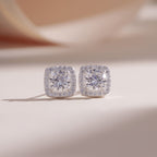 ELVORIA Square Moissanite Stud Earrings 6mm – Platinum Plated 925 Sterling Silver (GRA Certified)