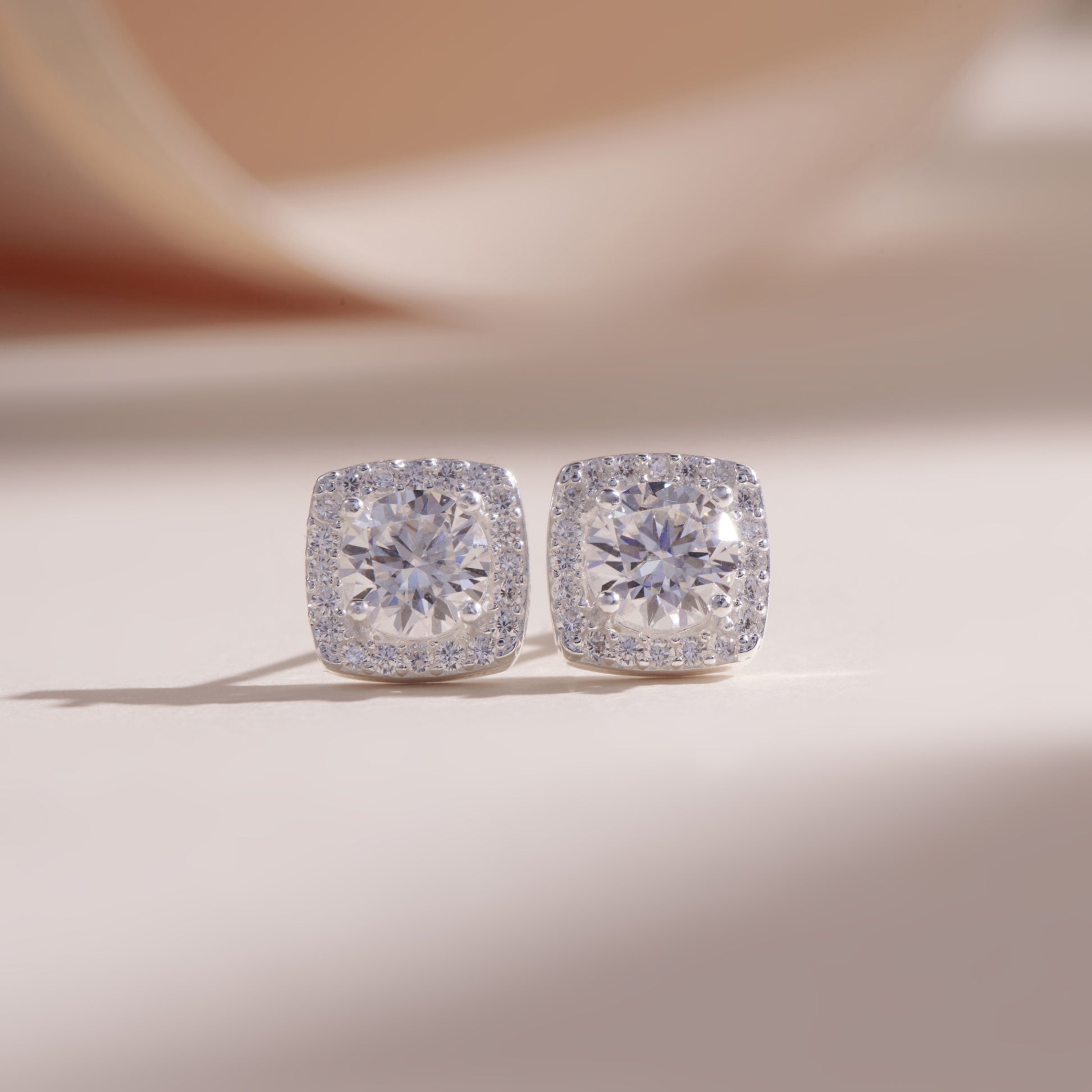 ELVORIA Square Moissanite Stud Earrings 6mm – Platinum Plated 925 Sterling Silver (GRA Certified)