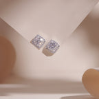 ELVORIA Square Moissanite Stud Earrings 6mm – Platinum Plated 925 Sterling Silver (GRA Certified)