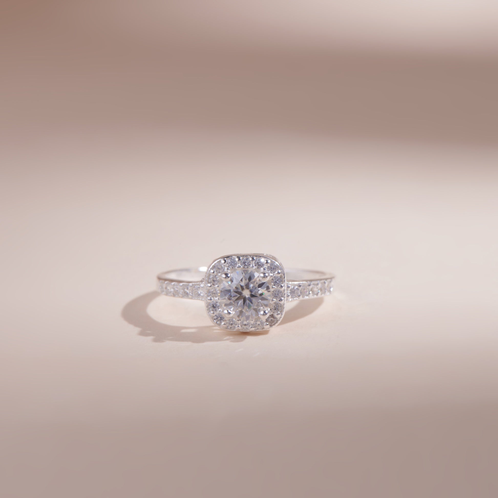 ELVORIA 5mm Square Moissanite Ring GRA ELVDA13 – Platinum Plated 925 Sterling Silver