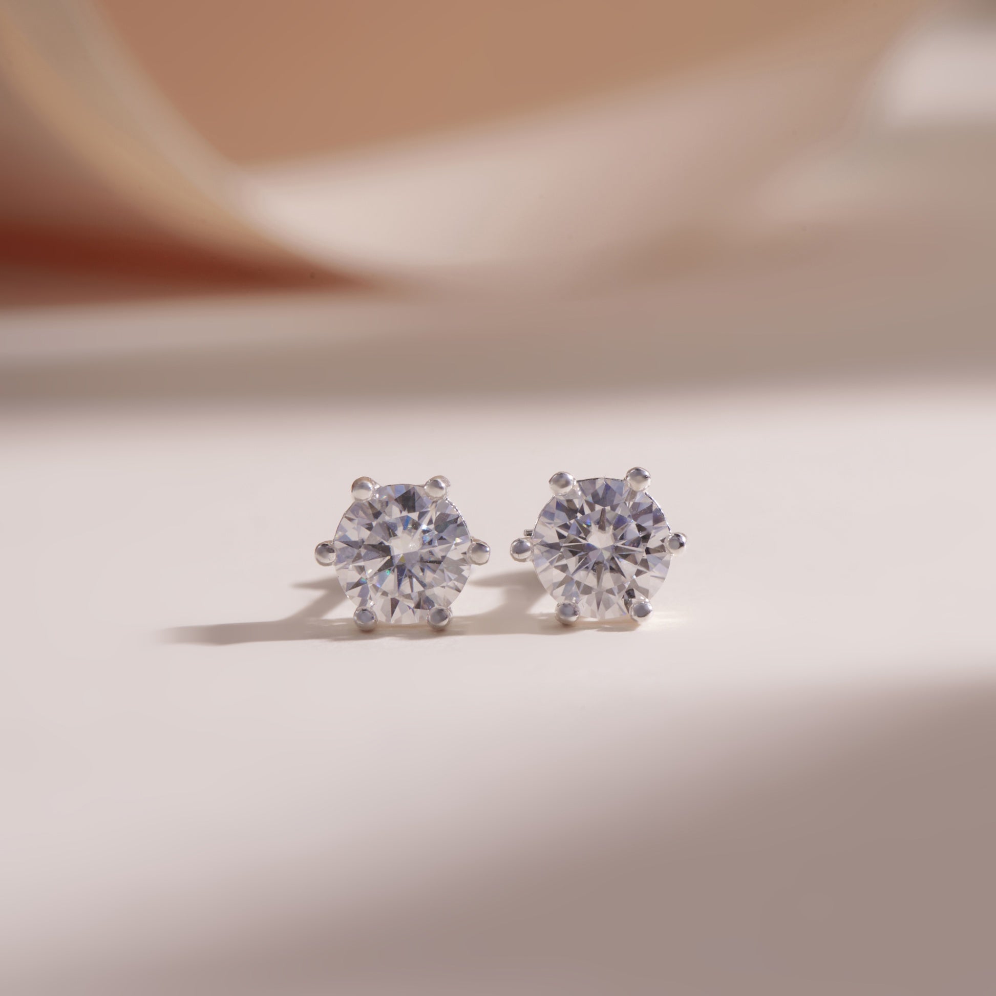 ELVORIA Unisex Moissanite Stud Earrings 6.5mm – Platinum Plated 925 Sterling Silver (GRA Certified)