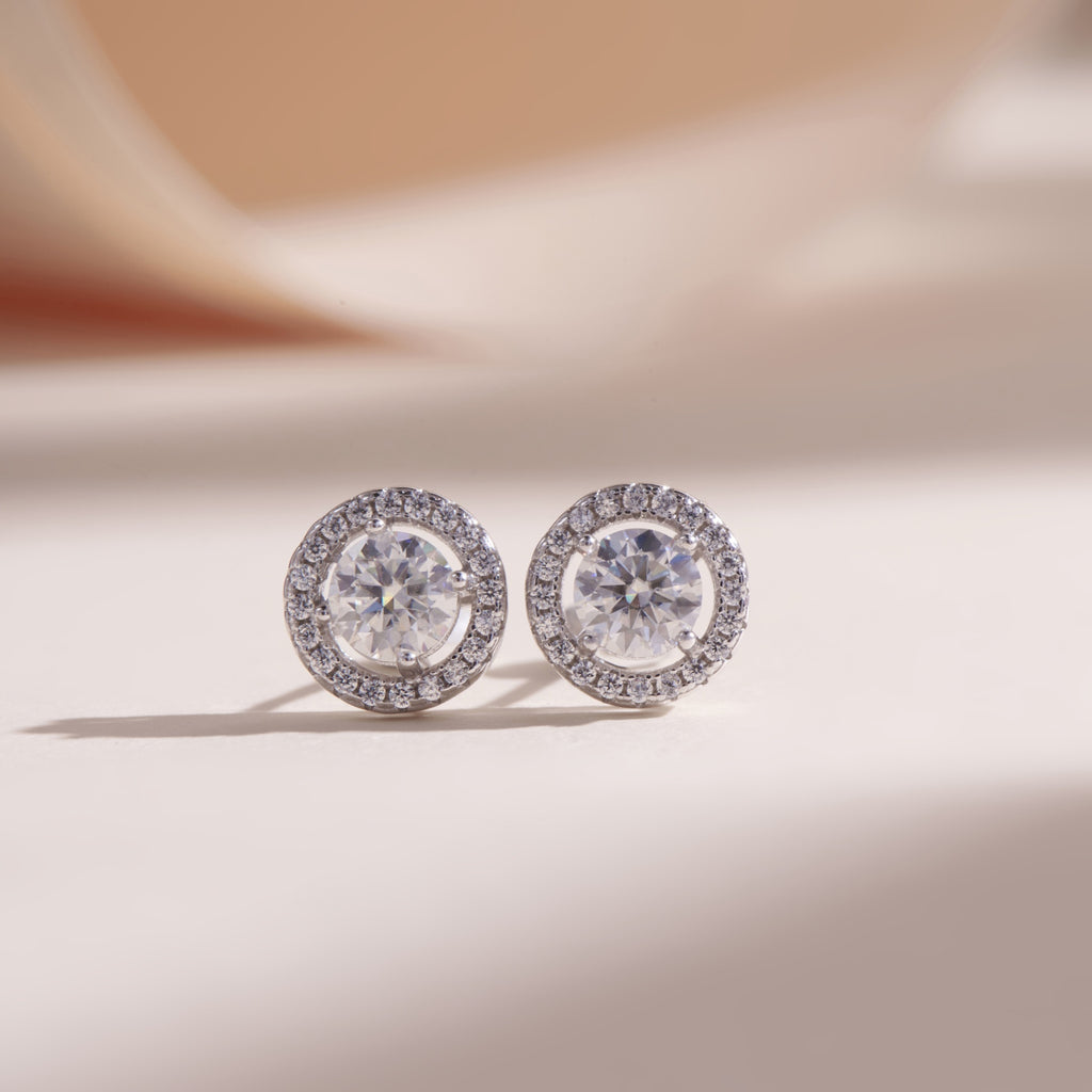 ELVORIA Moissanite Stud Earrings 5mm – Platinum Plated 925 Sterling Silver (GRA Certified)