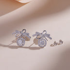 ELVORIA Bow Moissanite Stud Earrings 5mm – Platinum Plated 925 Sterling Silver (GRA Certified)