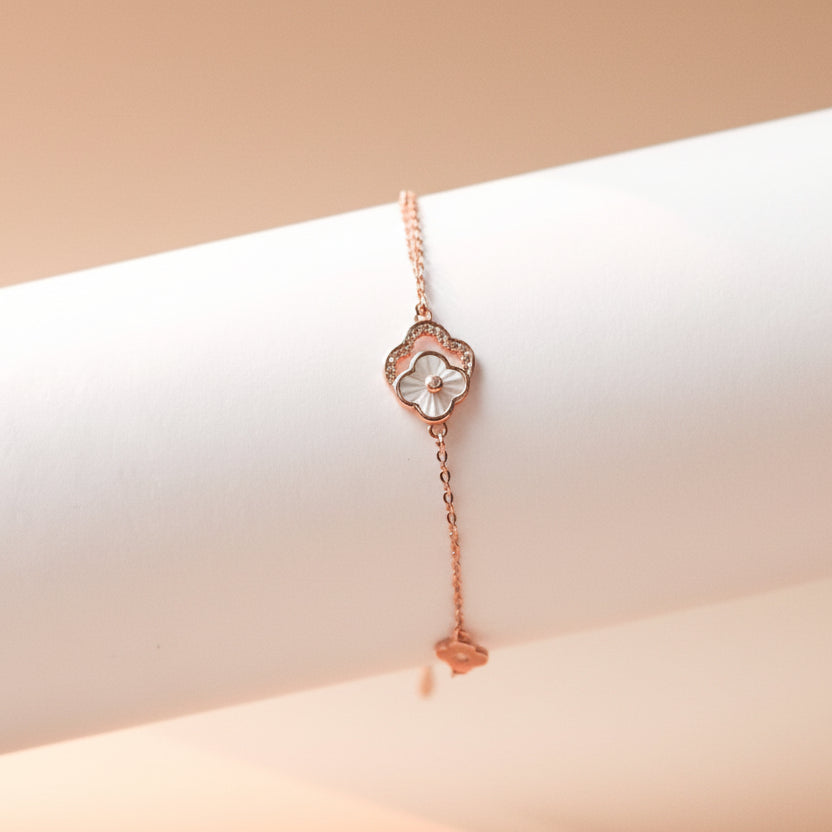 ELVORIA 18K Rose Gold Plated Four Leaf Clover Bracelet – 925 Sterling Silver