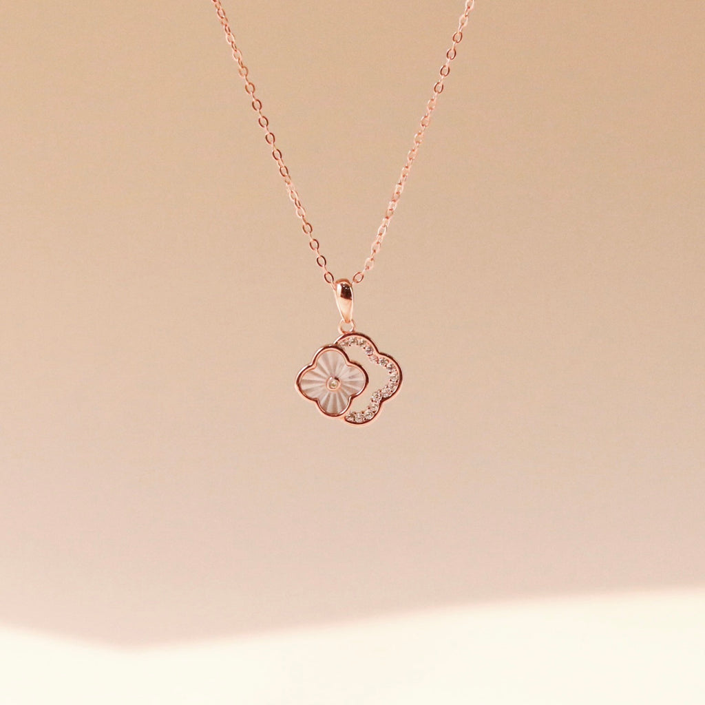 ELVORIA 18K Rose Gold Plated Clover Necklace – 925 Sterling Silver