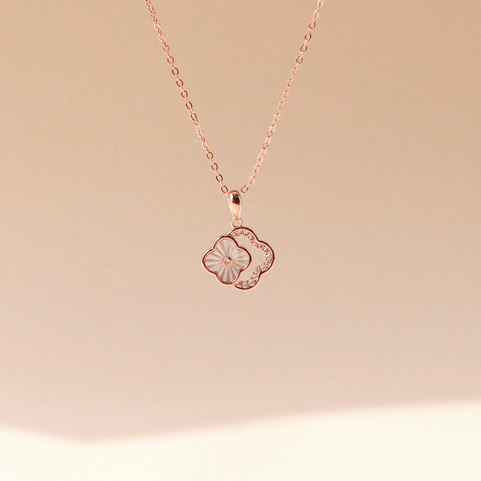 ELVORIA 18K Rose Gold Plated Clover Necklace – 925 Sterling Silver