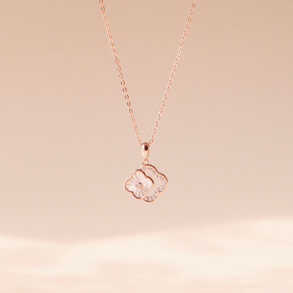 ELVORIA 18K Rose Gold Plated Clover Necklace – 925 Sterling Silver