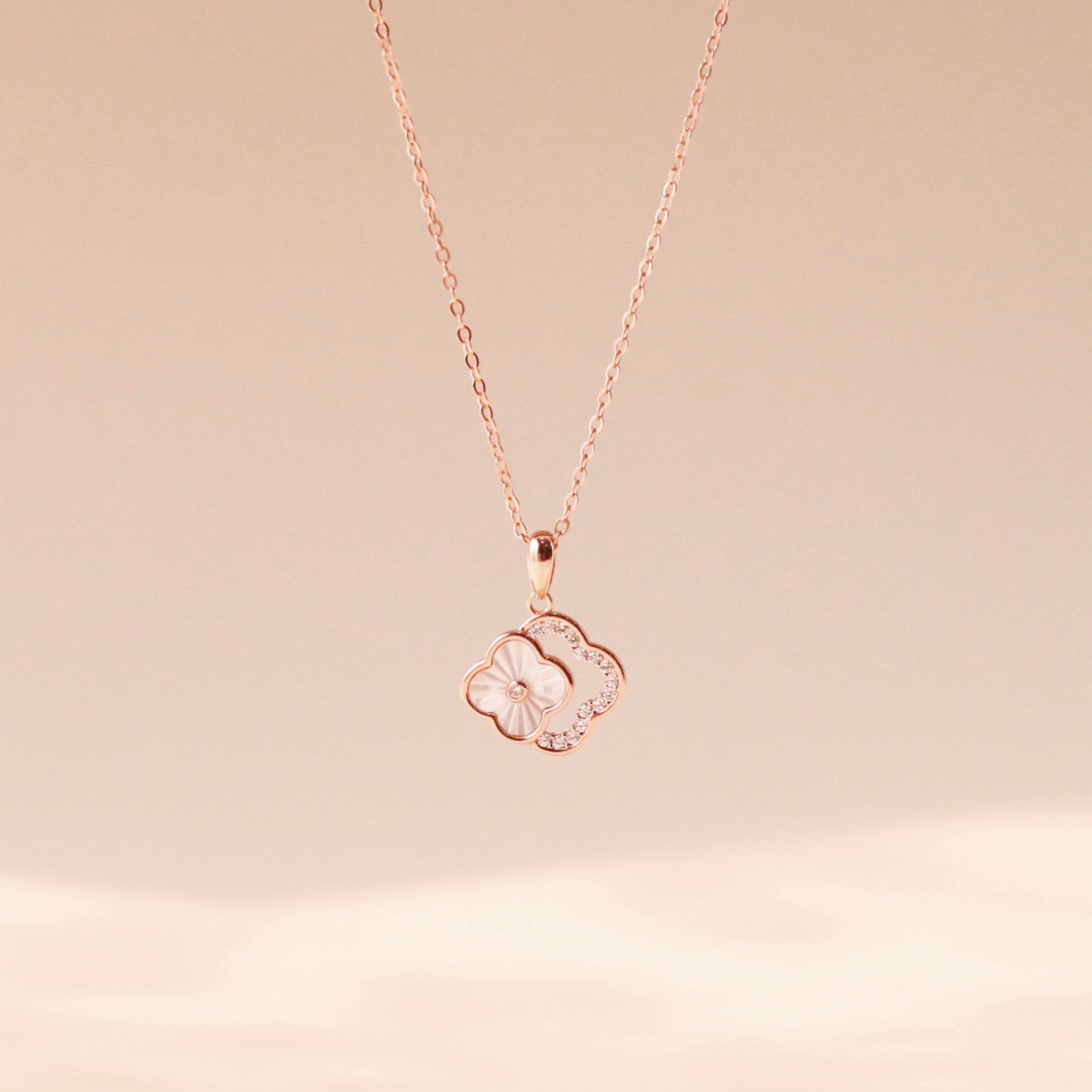 ELVORIA 18K Rose Gold Plated Clover Necklace – 925 Sterling Silver