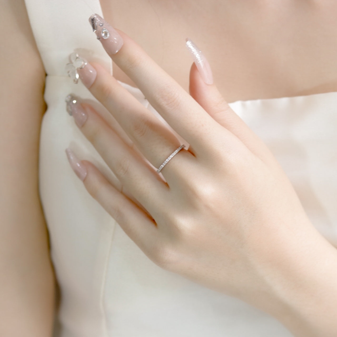 ELVORIA Moissanite Eternity Band Ring GRA ELVDA100 – Platinum Plated 925 Sterling Silver