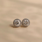 ELVORIA Round Moissanite Stud Earrings 6mm – Platinum Plated 925 Sterling Silver (GRA Certified)