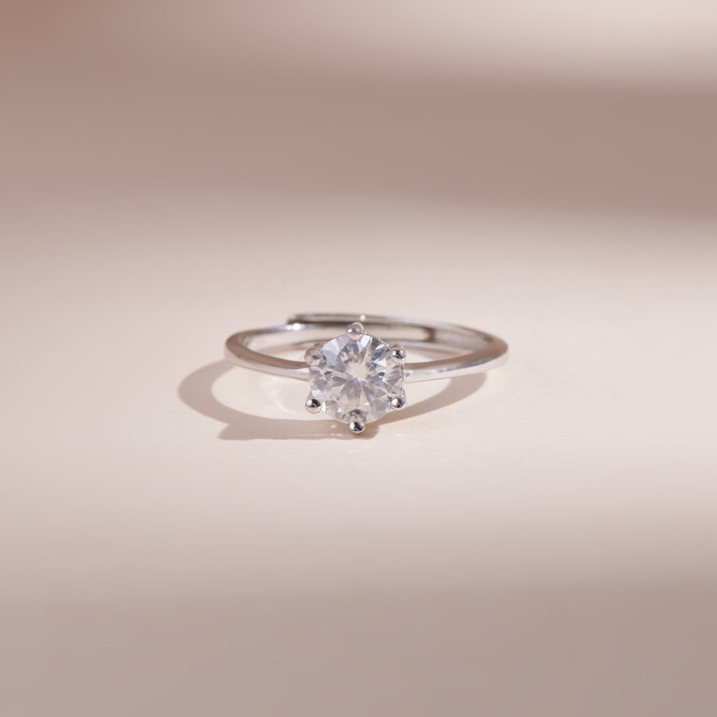 ELVORIA 6.5mm Moissanite Ring GRA ELVDA93 – Platinum Plated 925 Sterling Silver (Adjustable)