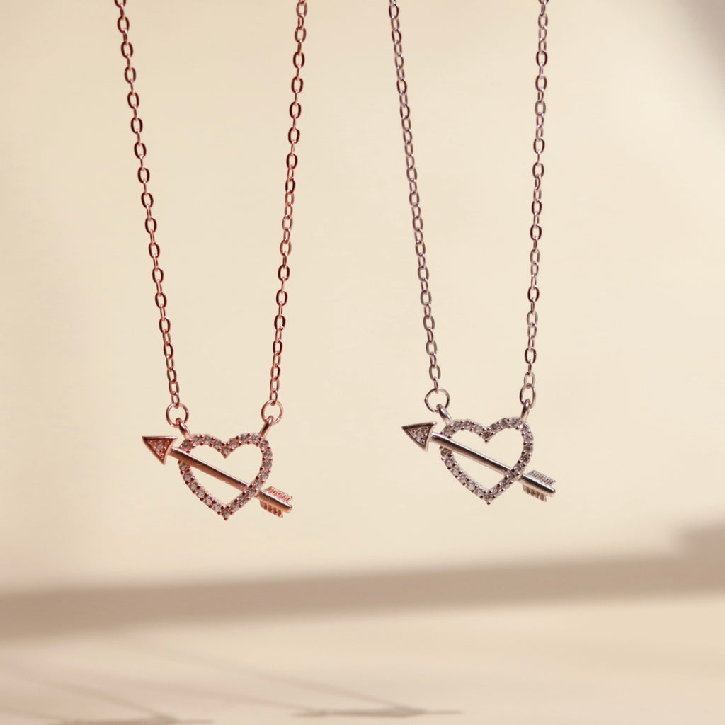 ELVORIA Fondness Heart Necklace – 18K Rose Gold & Platinum Plated 925 Sterling Silver