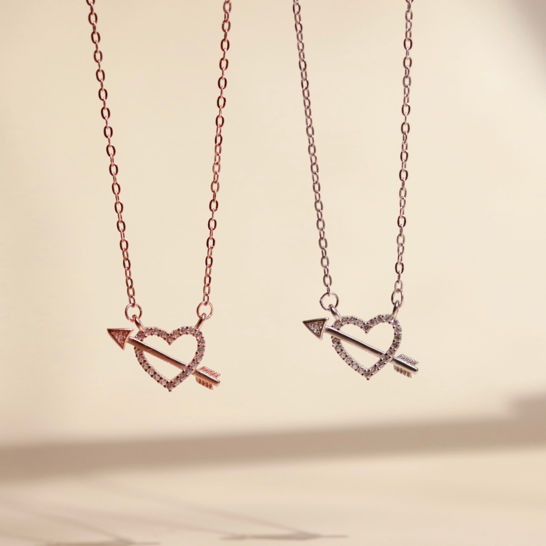 ELVORIA Fondness Heart Necklace – 18K Rose Gold & Platinum Plated 925 Sterling Silver