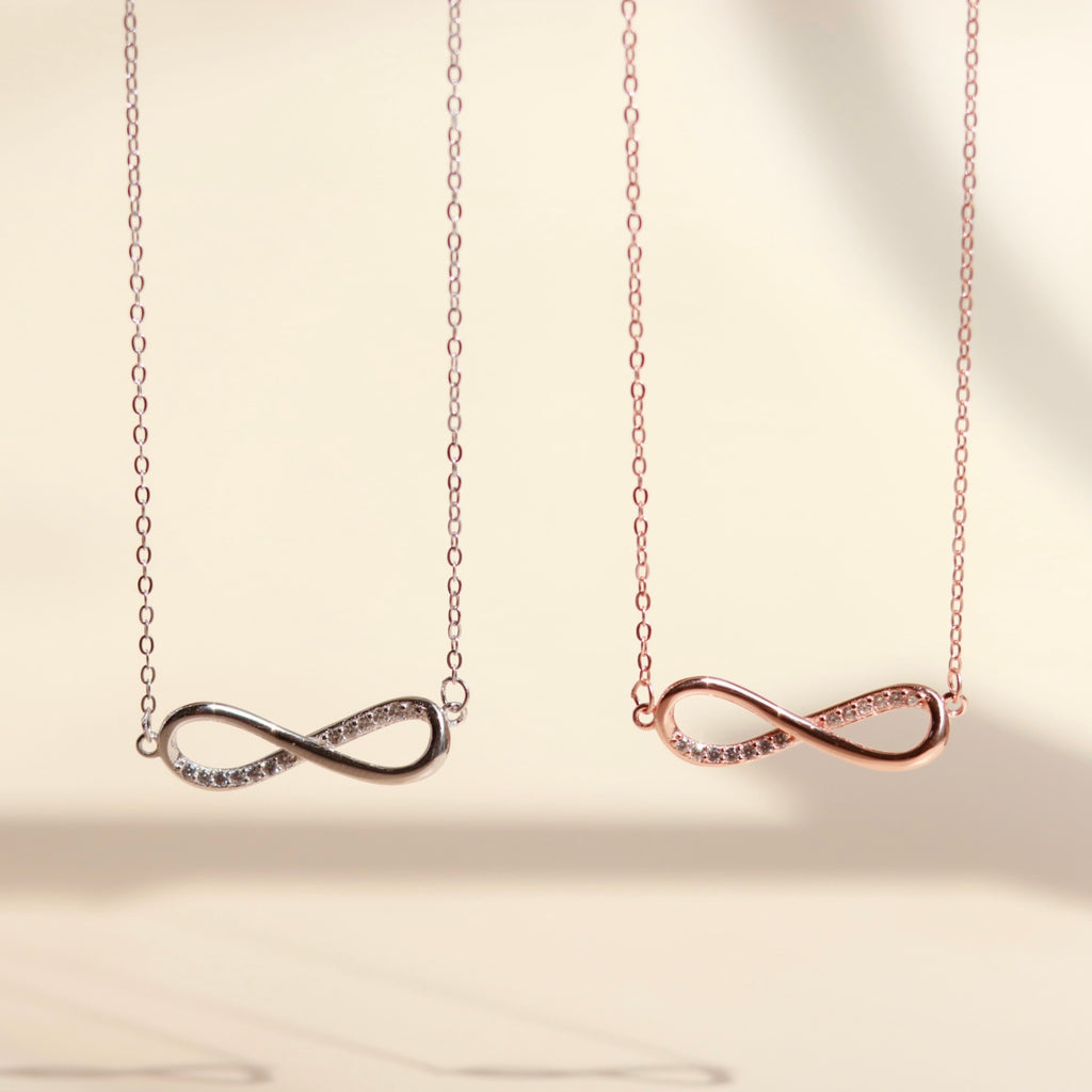 ELVORIA Infinity Love Necklace – 18K Rose Gold & Platinum Plated 925 Sterling Silver
