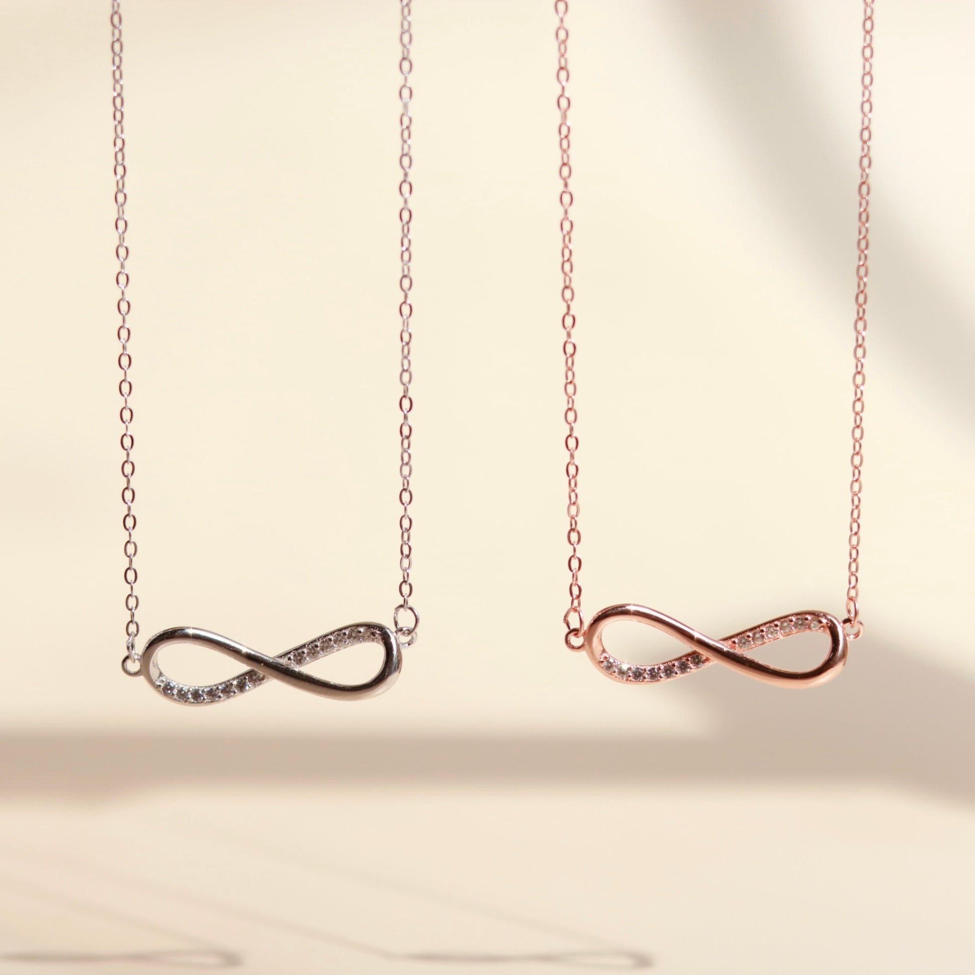 ELVORIA Infinity Love Necklace – 18K Rose Gold & Platinum Plated 925 Sterling Silver