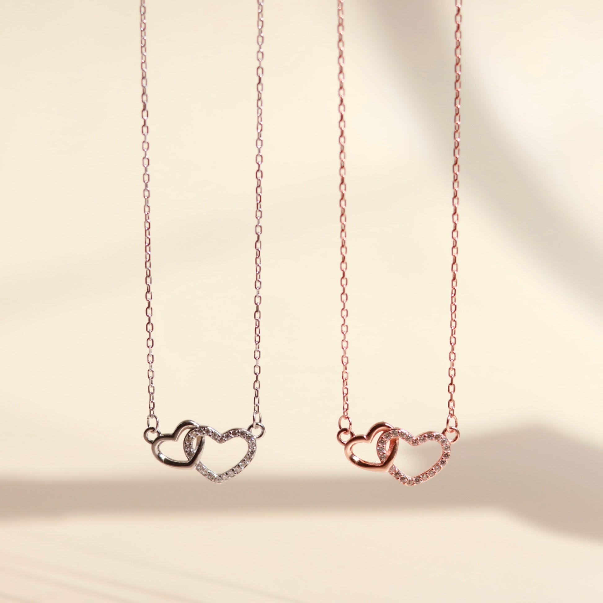 ELVORIA Soulmate Heart Necklace – 18K Rose Gold & Platinum Plated 925 Sterling Silver