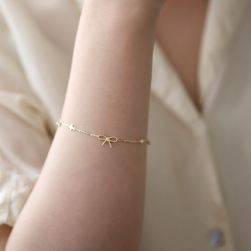 ELVORIA Marysol Bow Bracelet – 18K Gold Plated 925 Sterling Silver