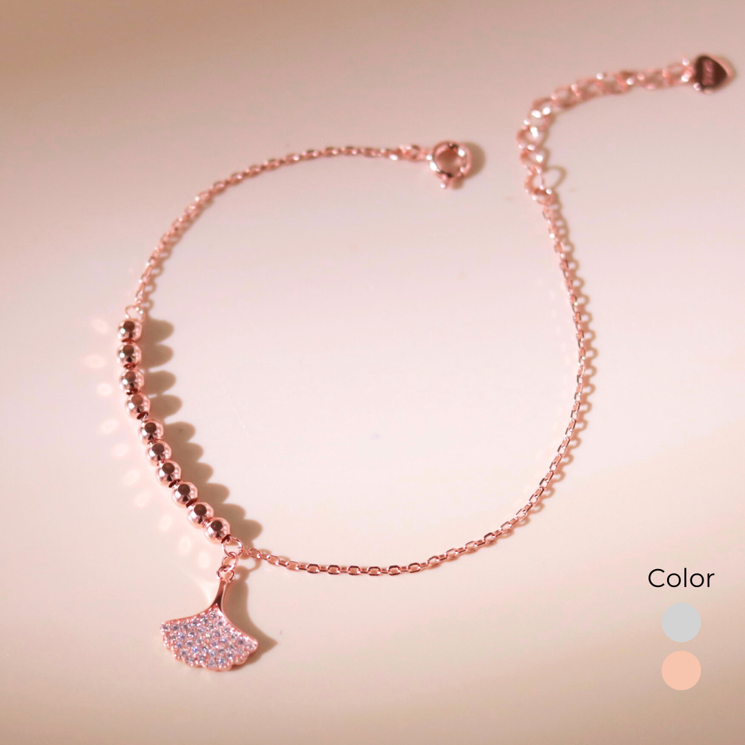 ELVORIA Ginkgo Leaf Bracelet – Rose Gold & Platinum Plated 925 Sterling Silver