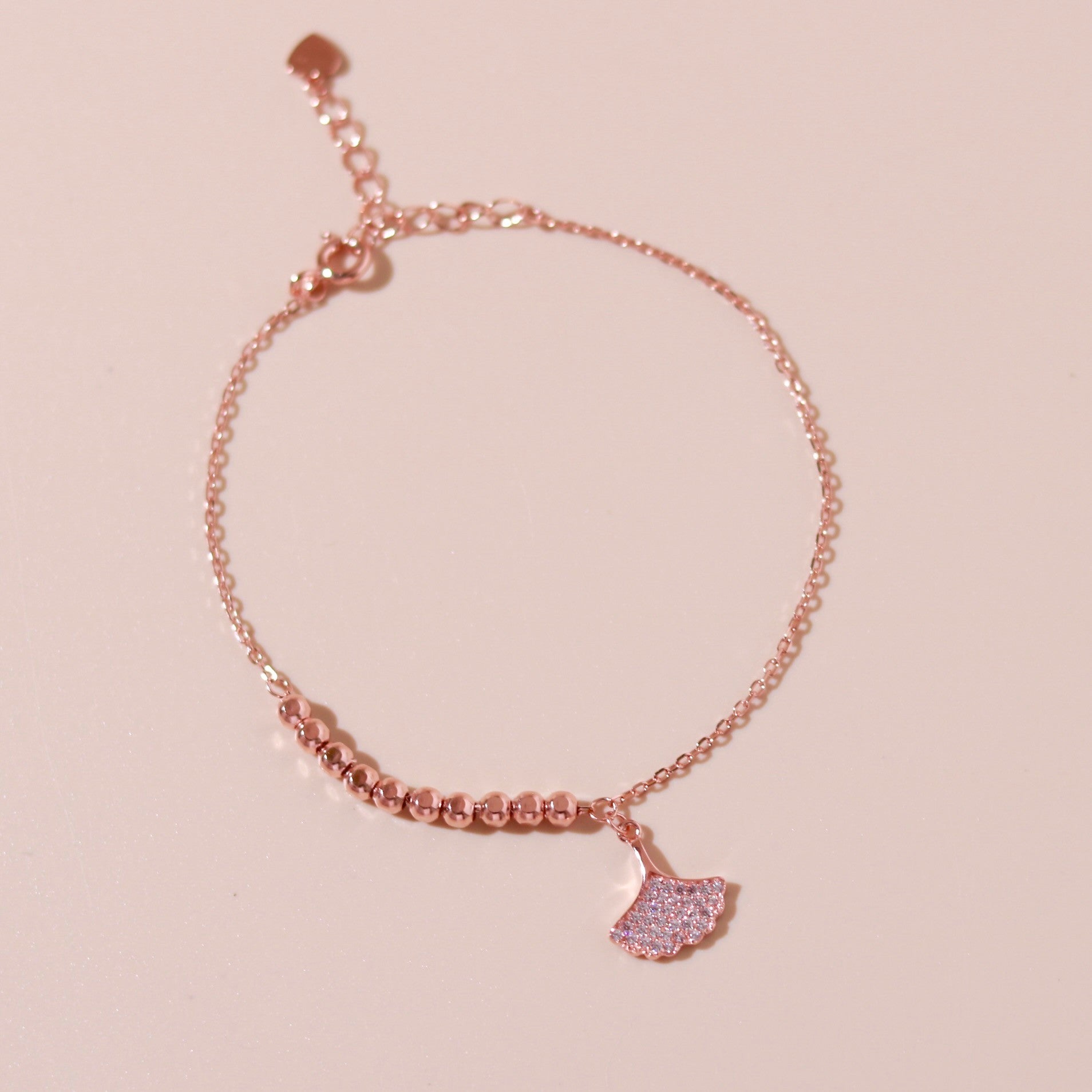 ELVORIA Ginkgo Leaf Bracelet – Rose Gold & Platinum Plated 925 Sterling Silver