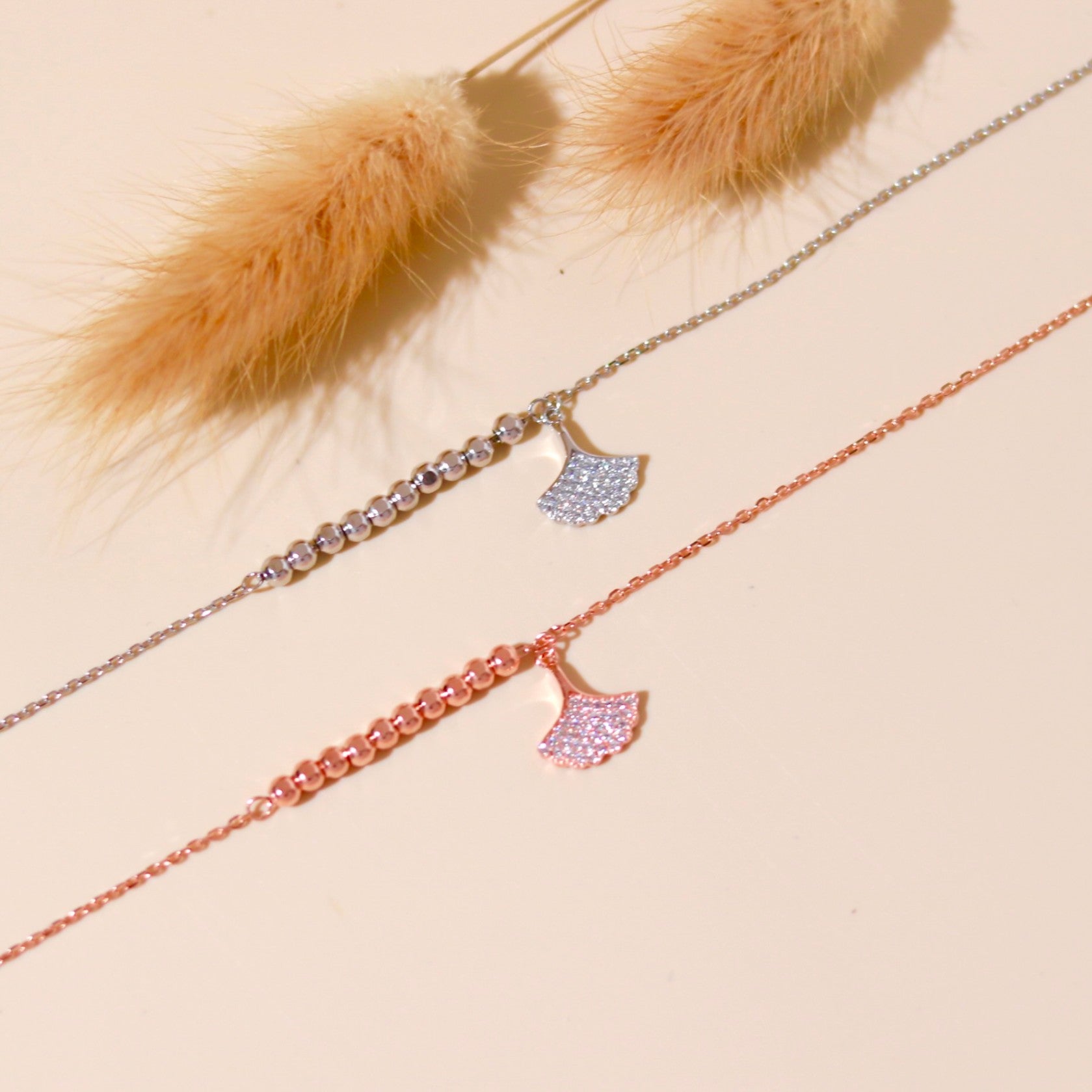 ELVORIA Ginkgo Leaf Bracelet – Rose Gold & Platinum Plated 925 Sterling Silver