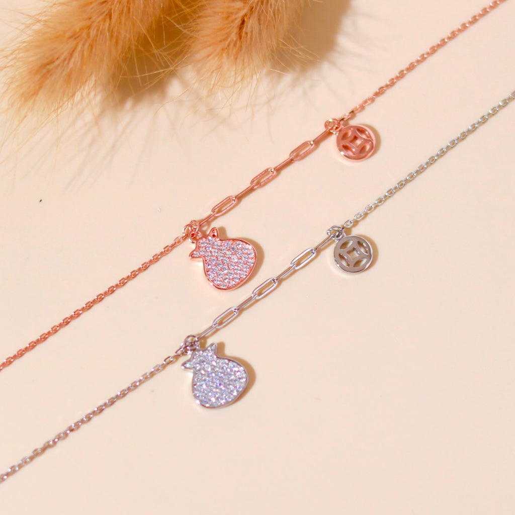 ELVORIA Lucky Coin Pouch Bracelet – Rose Gold & Platinum Plated 925 Sterling Silver