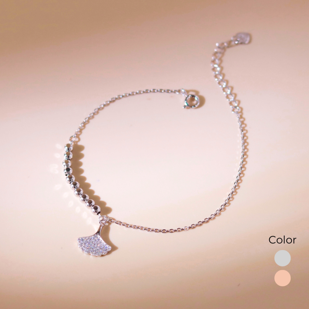 ELVORIA Ginkgo Leaf Bracelet – Rose Gold & Platinum Plated 925 Sterling Silver