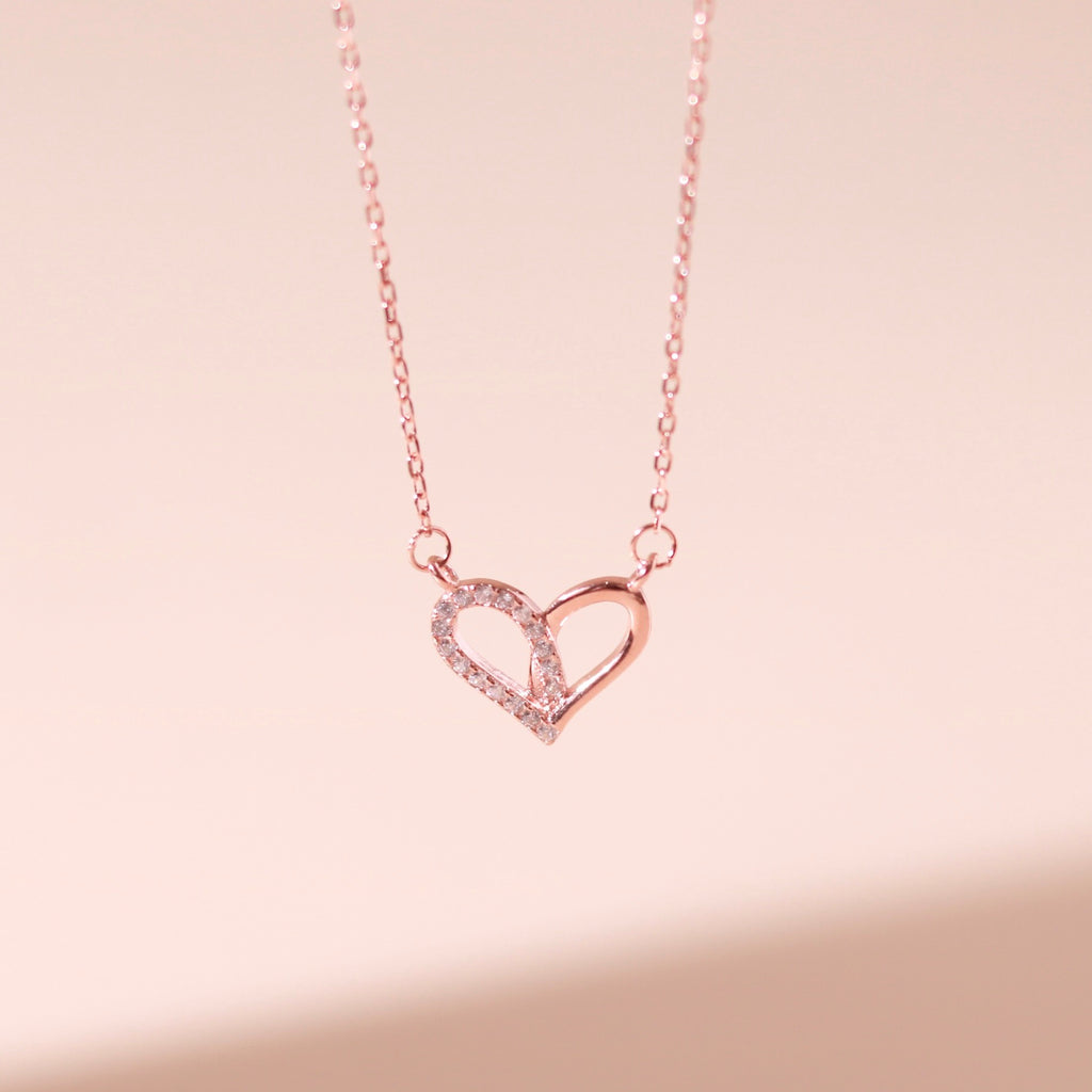 ELVORIA Narci Open Heart Necklace – 18K Rose Gold & Platinum Plated 925 Sterling Silver