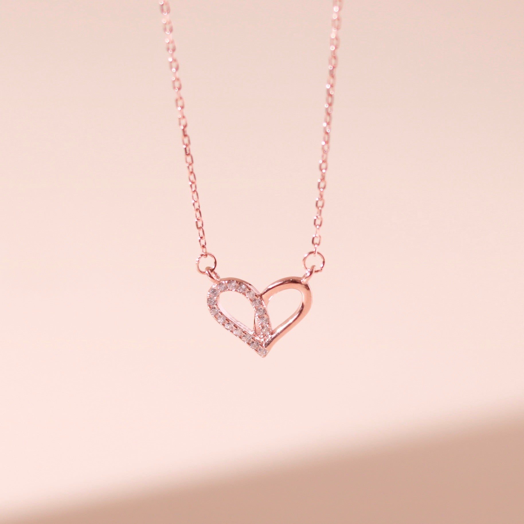 ELVORIA Narci Open Heart Necklace – 18K Rose Gold & Platinum Plated 925 Sterling Silver