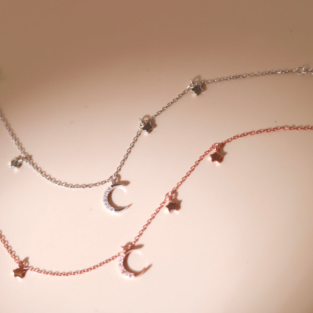 ELVORIA Luna Moon Bracelet – Rose Gold & Platinum Plated 925 Sterling Silver