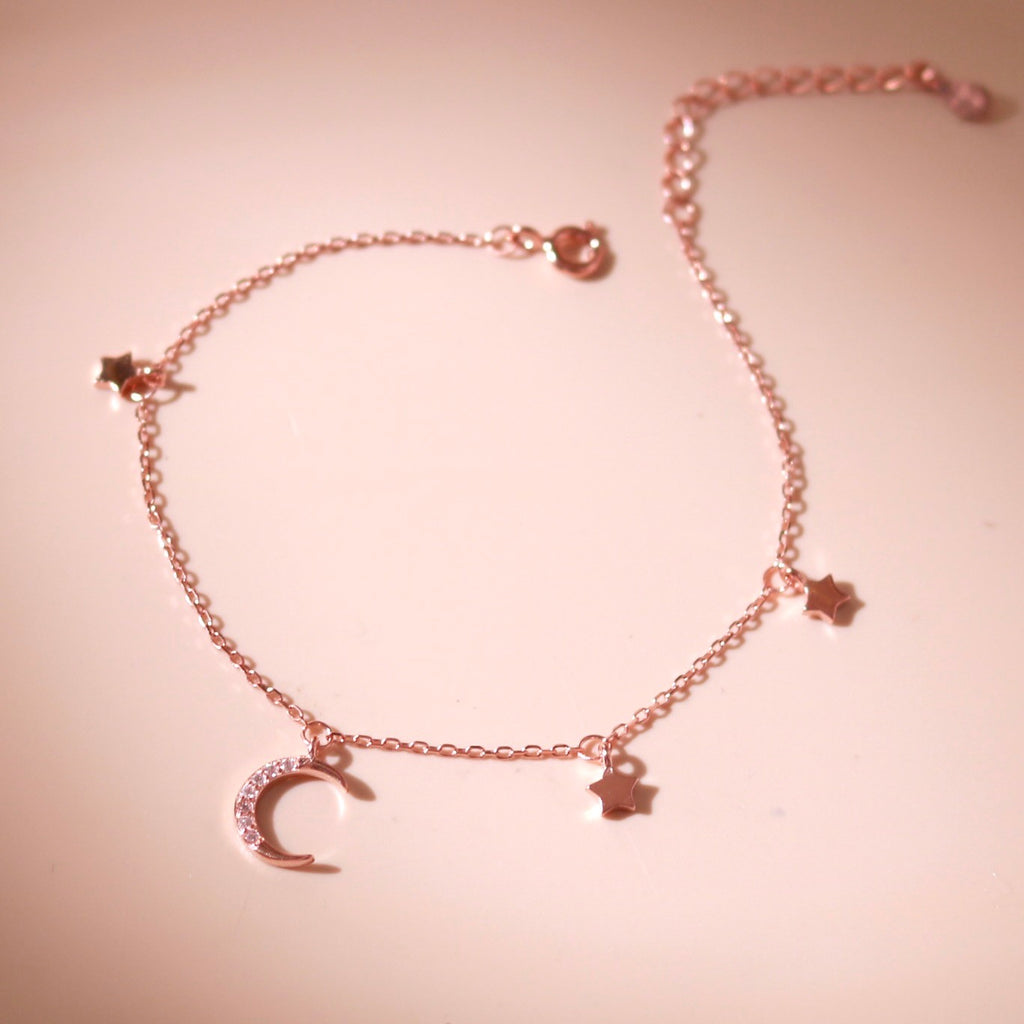 ELVORIA Luna Moon Bracelet – Rose Gold & Platinum Plated 925 Sterling Silver