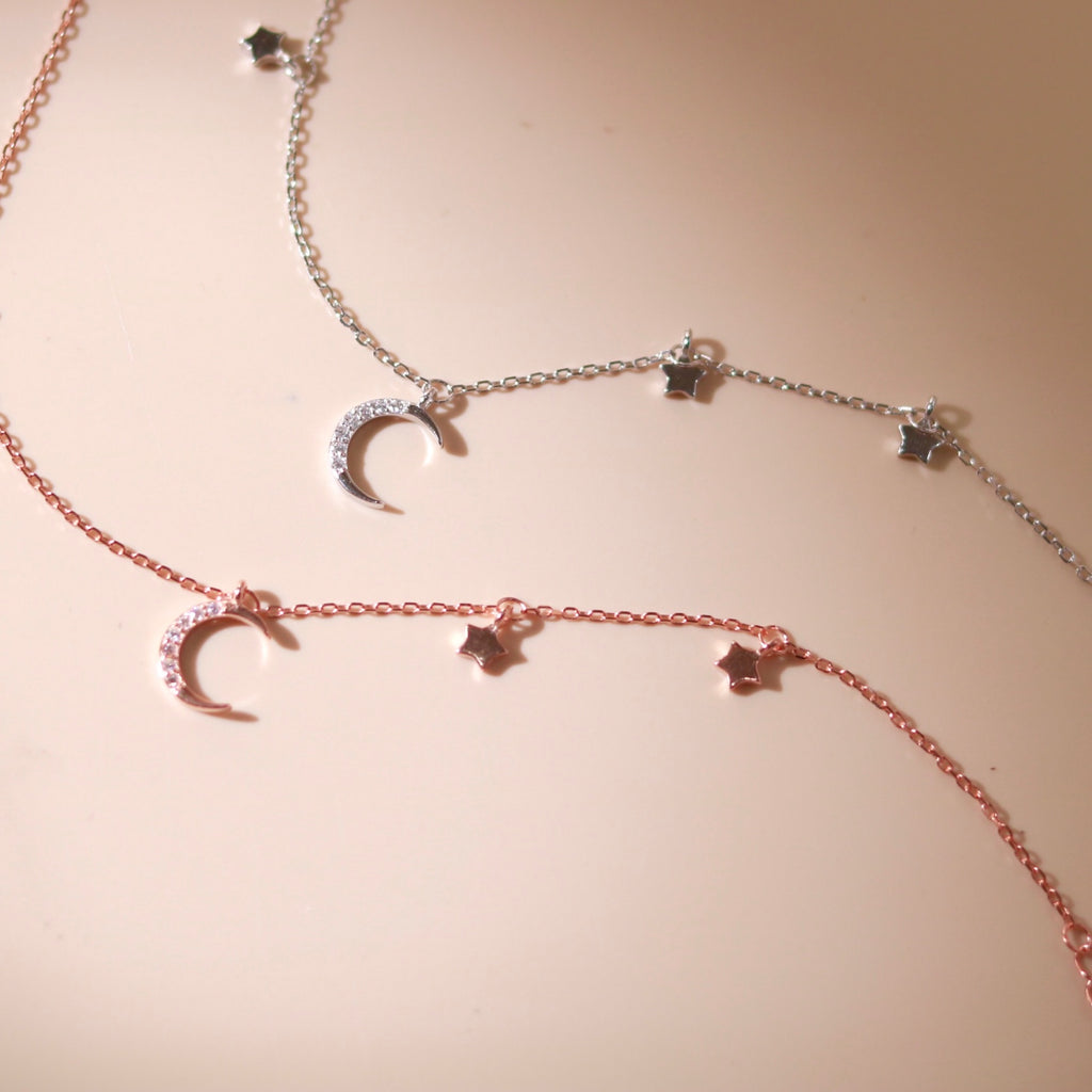 ELVORIA Luna Moon Bracelet – Rose Gold & Platinum Plated 925 Sterling Silver