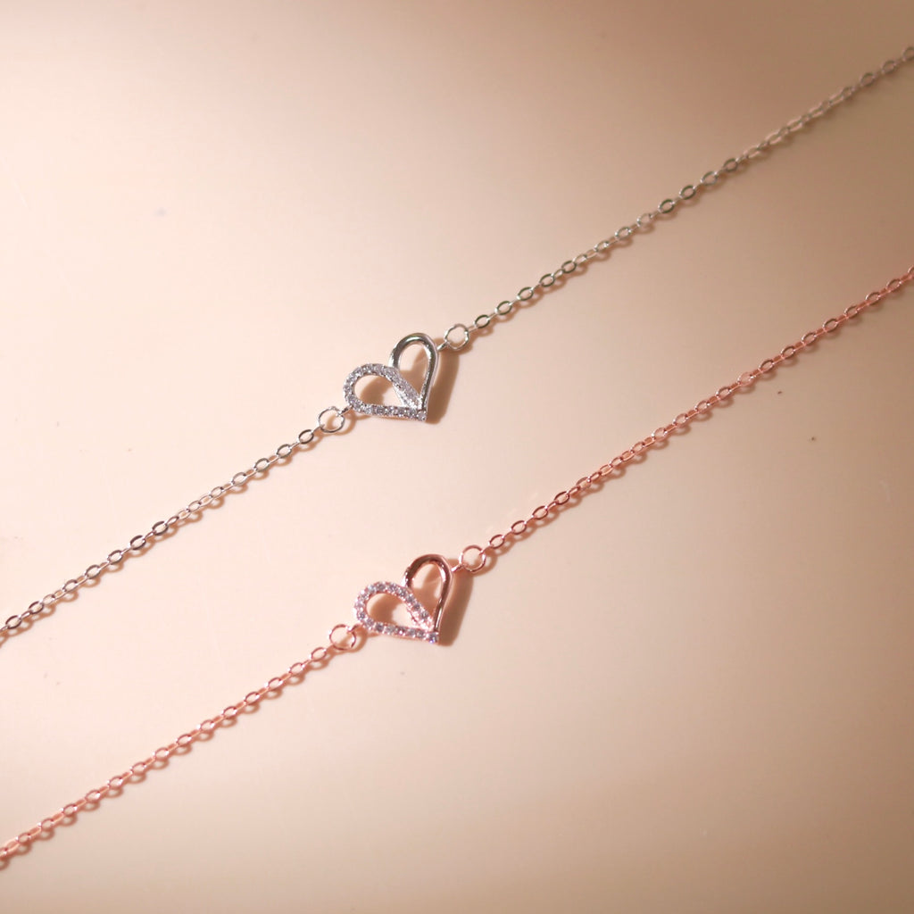 ELVORIA Narci Open Heart Bracelet – Rose Gold & Platinum Plated 925 Sterling Silver