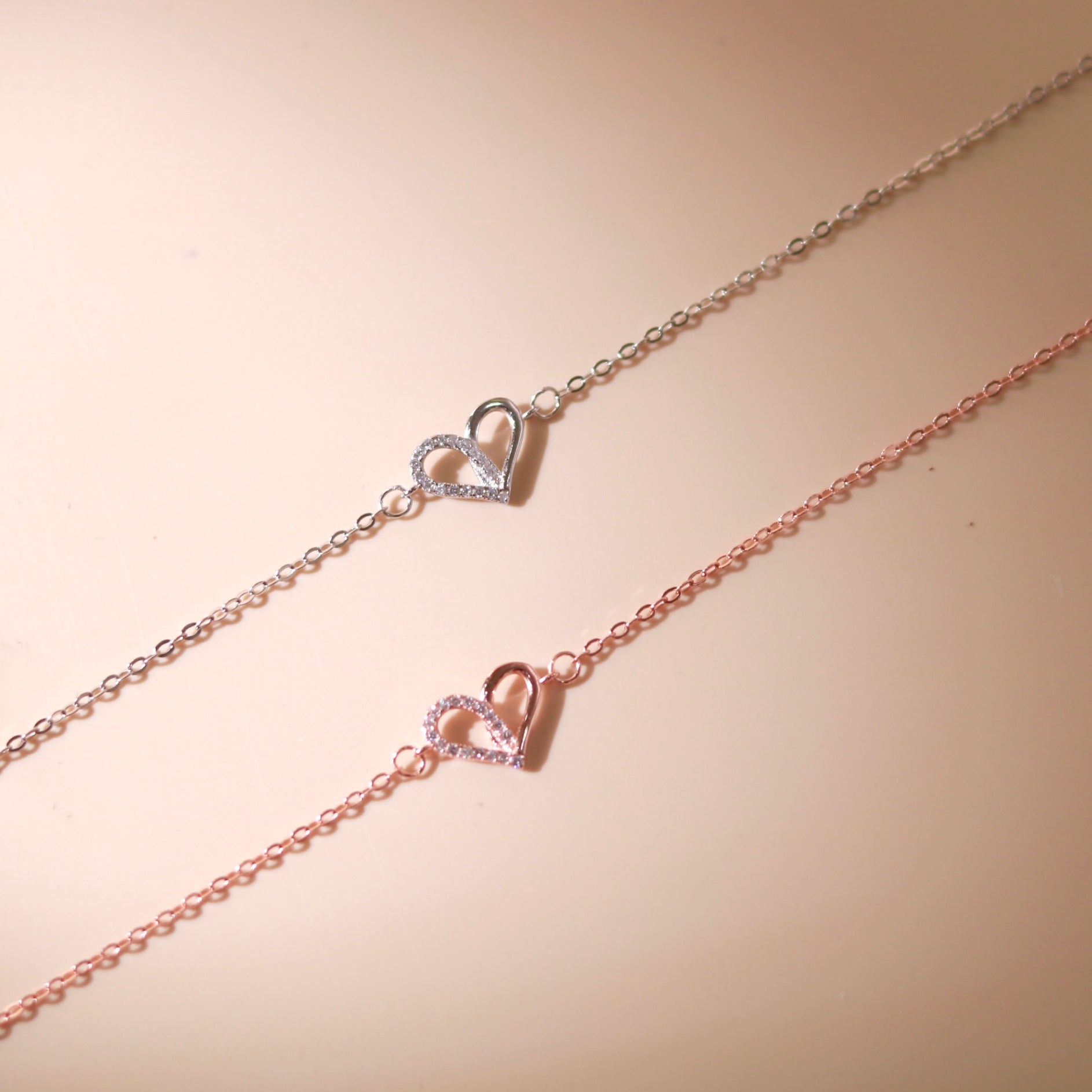 ELVORIA Narci Open Heart Bracelet – Rose Gold & Platinum Plated 925 Sterling Silver