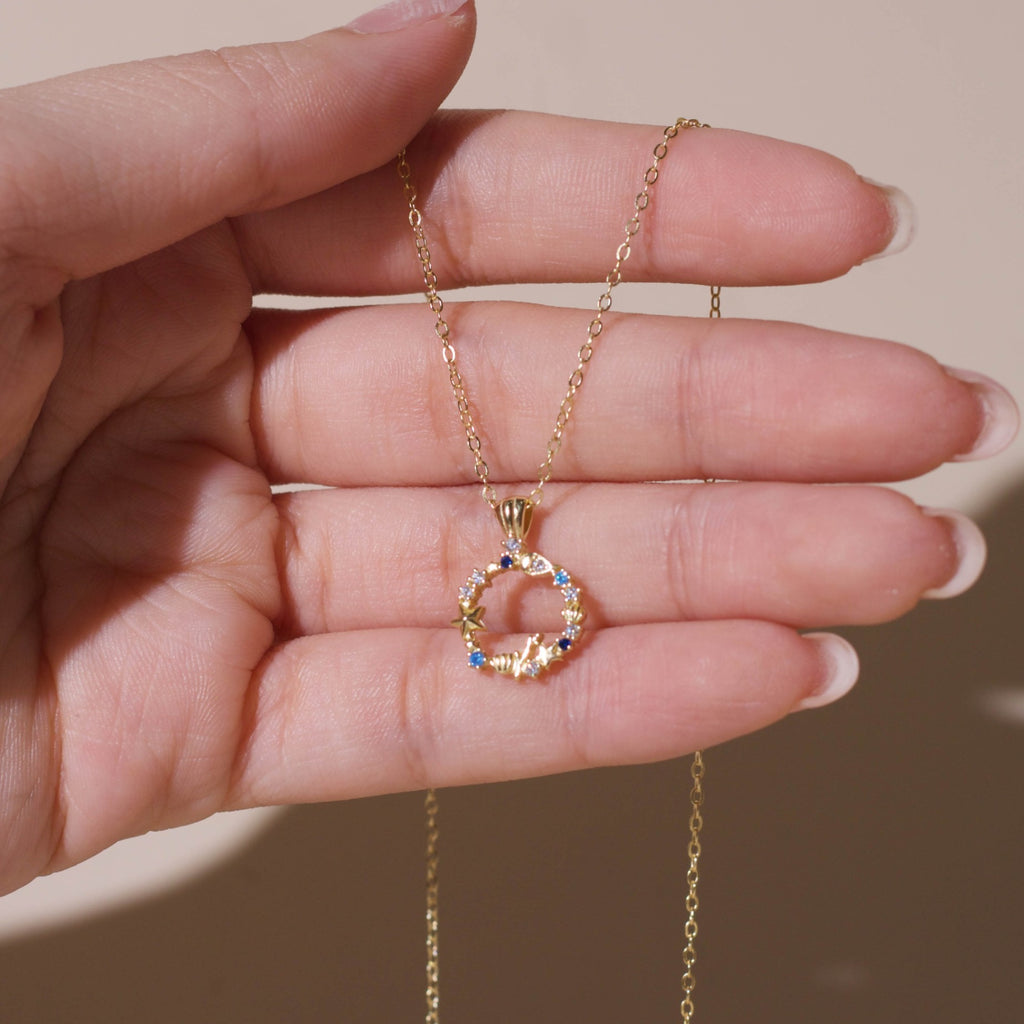 ELVORIA Aquamarine Necklace – 18K Gold Plated 925 Sterling Silver