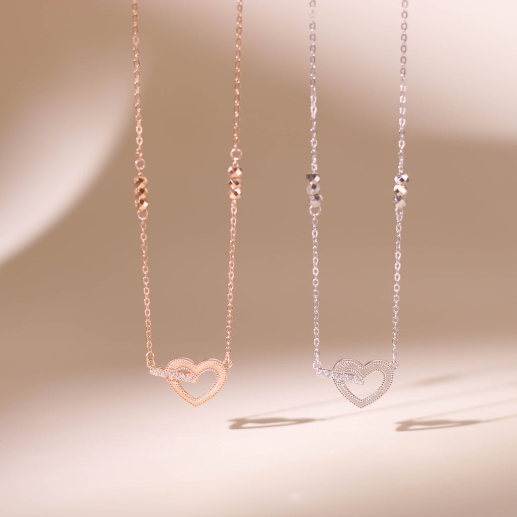ELVORIA Sweetie Heart Necklace – 18K Rose Gold & Platinum Plated 925 Sterling Silver