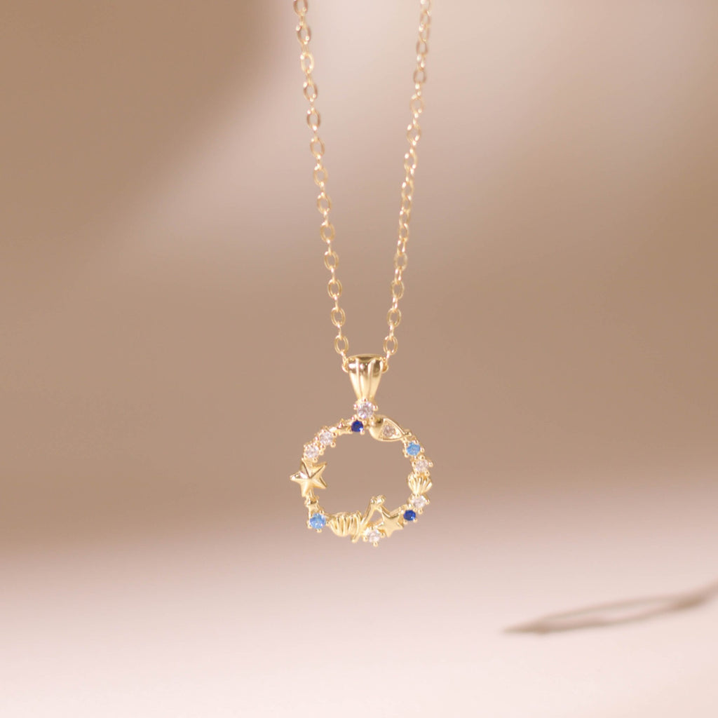 ELVORIA Aquamarine Necklace – 18K Gold Plated 925 Sterling Silver