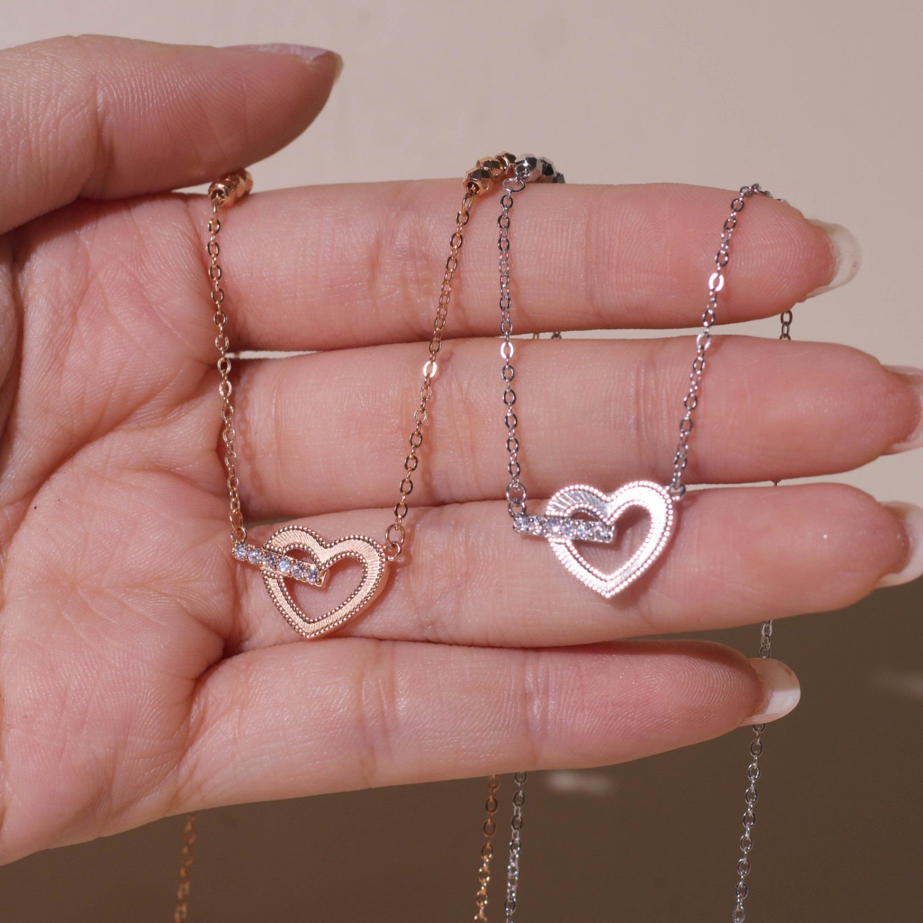 ELVORIA Sweetie Heart Necklace – 18K Rose Gold & Platinum Plated 925 Sterling Silver