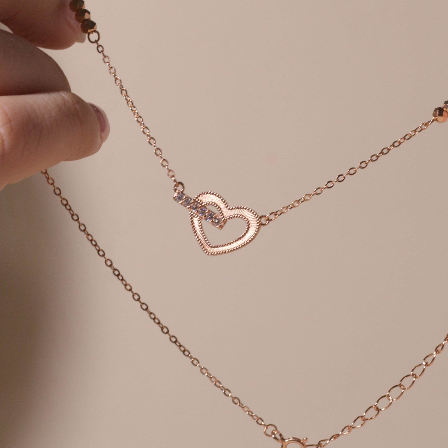 ELVORIA Sweetie Heart Necklace – 18K Rose Gold & Platinum Plated 925 Sterling Silver