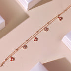 ELVORIA 18K Rose Gold Plated Red Butterfly Clover Bracelet – 925 Sterling Silver