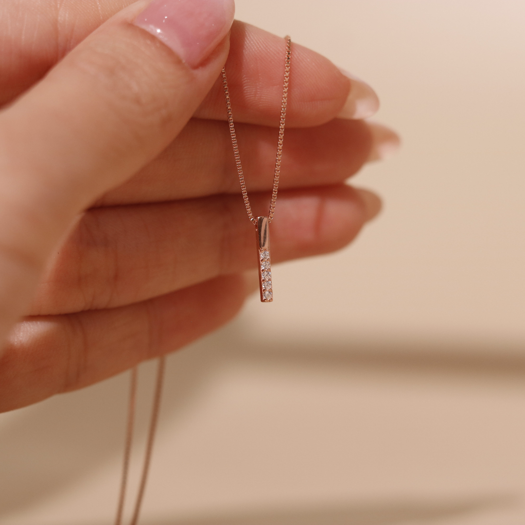 ELVORIA Joyce Vertical Bar Necklace – 18K Rose Gold Plated 925 Sterling Silver