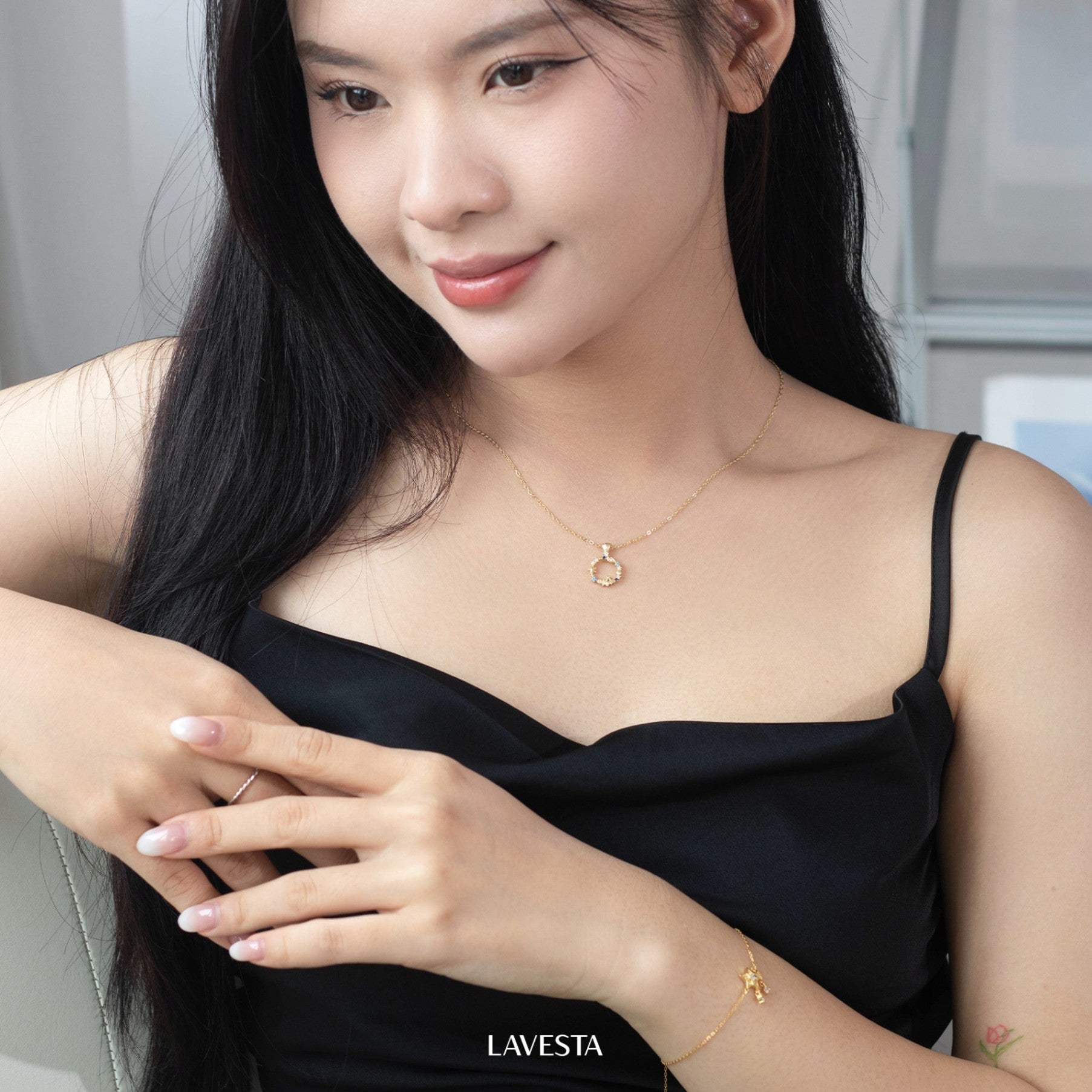 ELVORIA 18K Gold Plated Aquamarine Necklace – 925 Sterling Silver