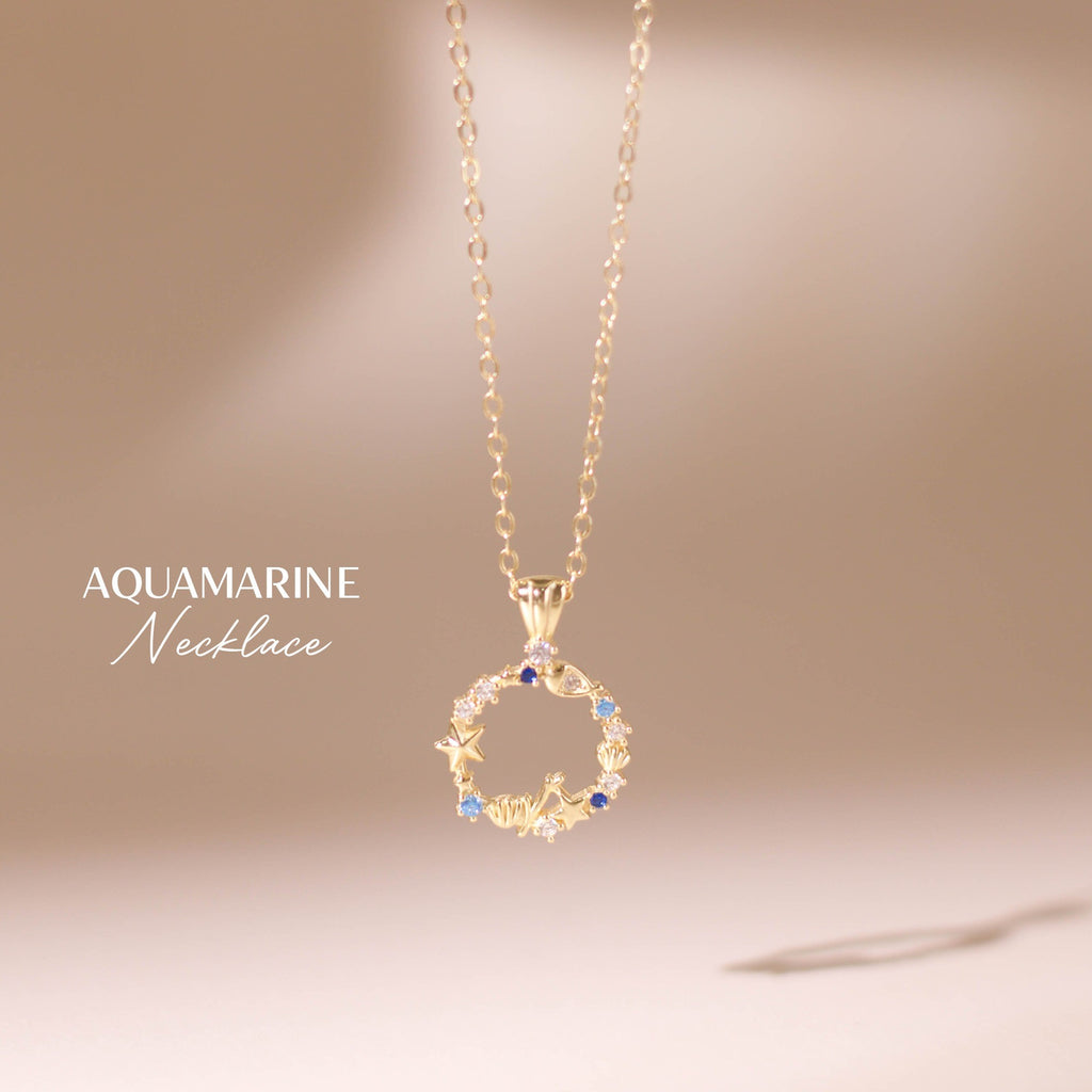 ELVORIA Aquamarine Necklace – 18K Gold Plated 925 Sterling Silver