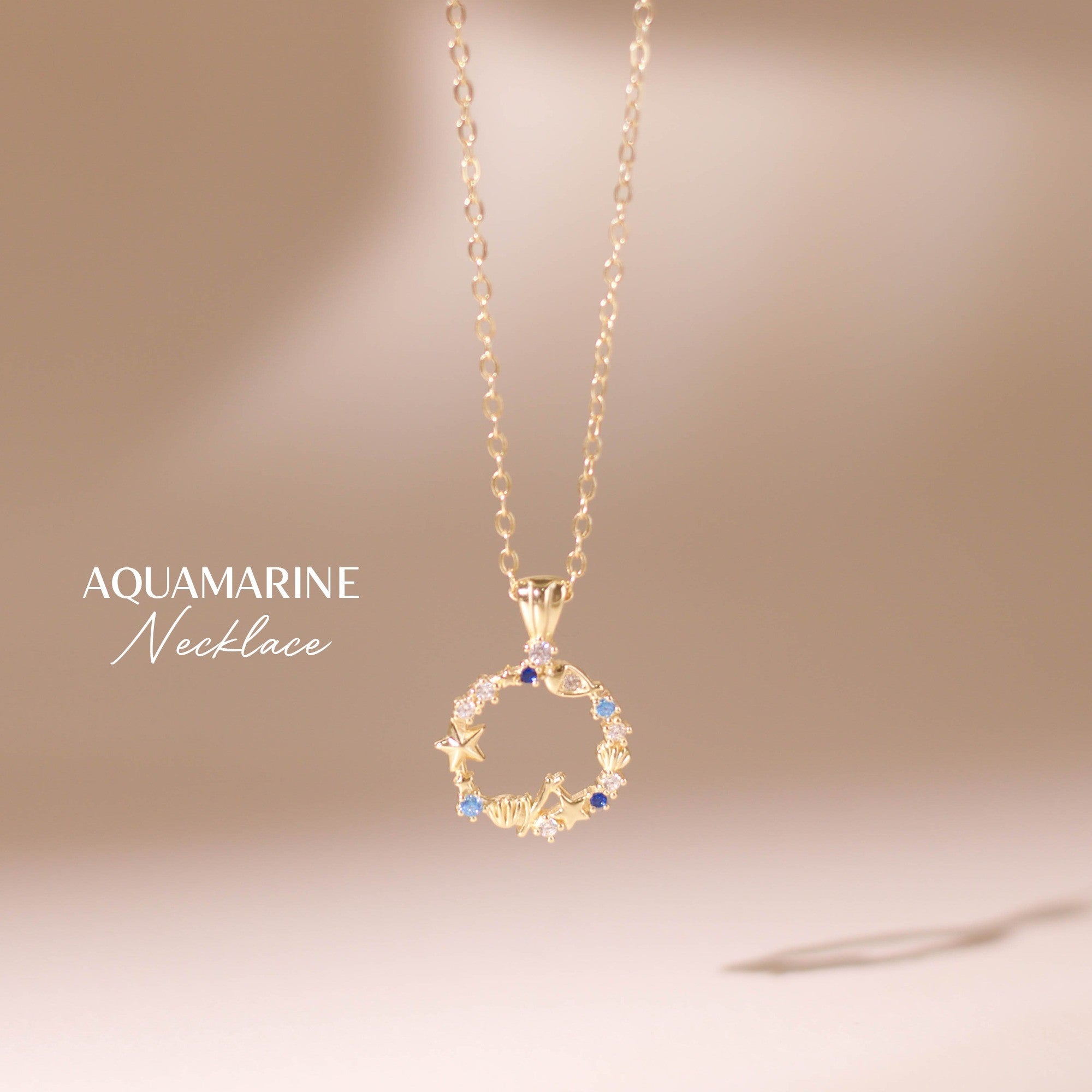 ELVORIA Aquamarine Necklace – 18K Gold Plated 925 Sterling Silver