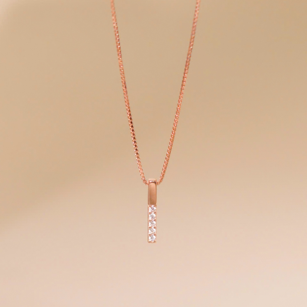 ELVORIA Joyce Vertical Bar Necklace – 18K Rose Gold Plated 925 Sterling Silver