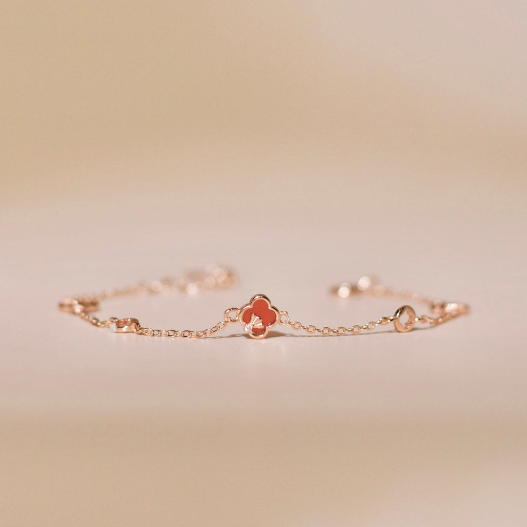 ELVORIA Cindy Modern Clover Bracelet – Rose Gold & Platinum Plated 925 Sterling Silver