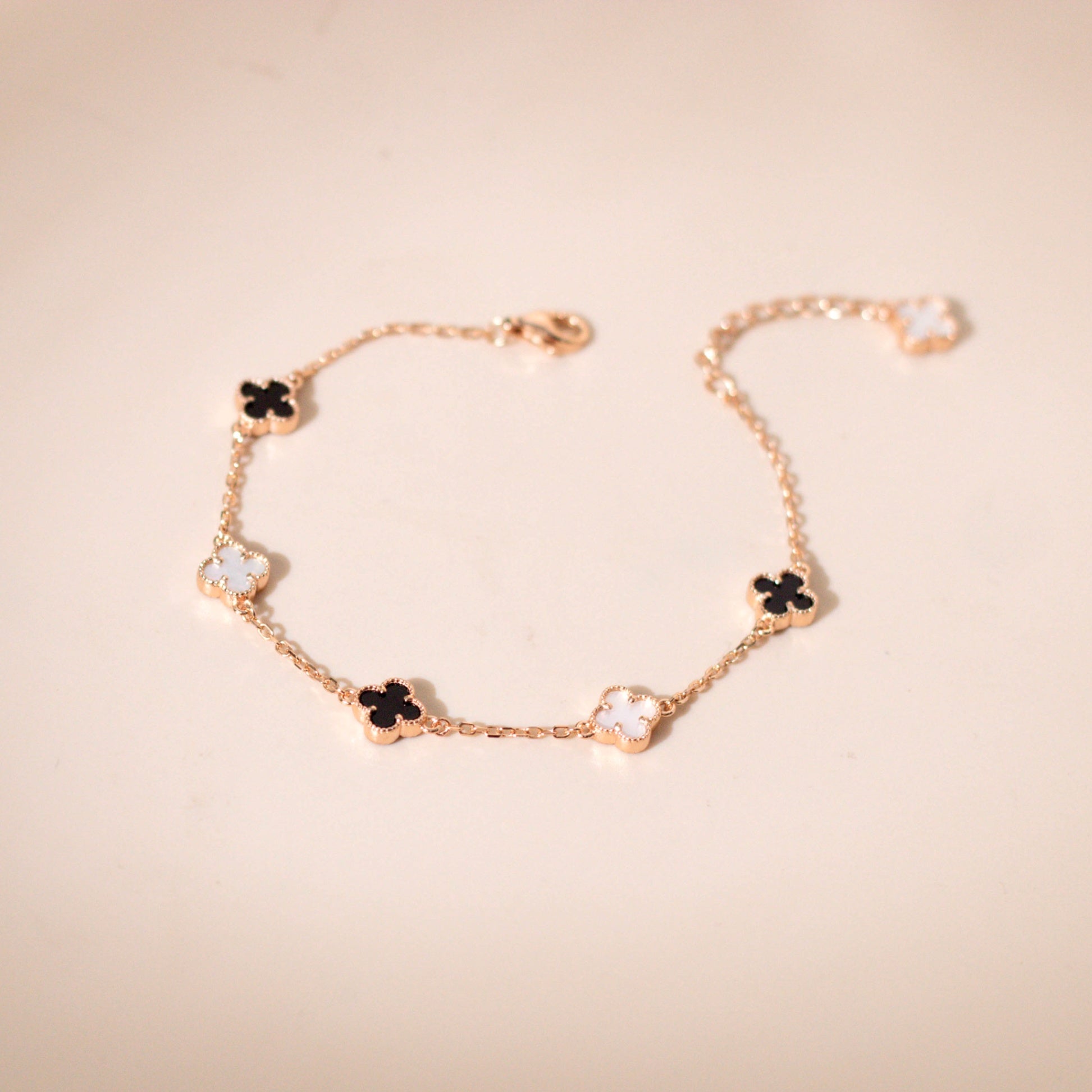 ELVORIA 18K Rose Gold & Platinum Plated Clover Bracelet – 925 Sterling Silver