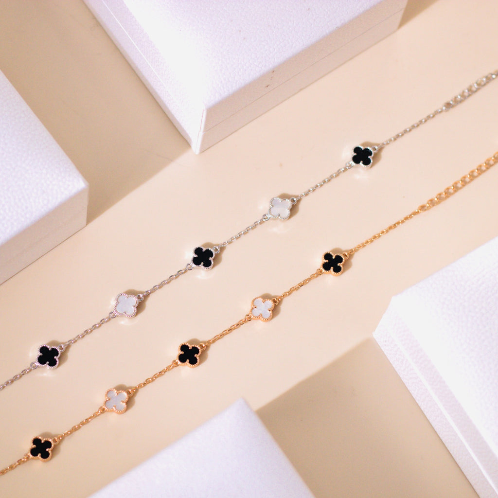 ELVORIA 18K Rose Gold & Platinum Plated Clover Bracelet – 925 Sterling Silver